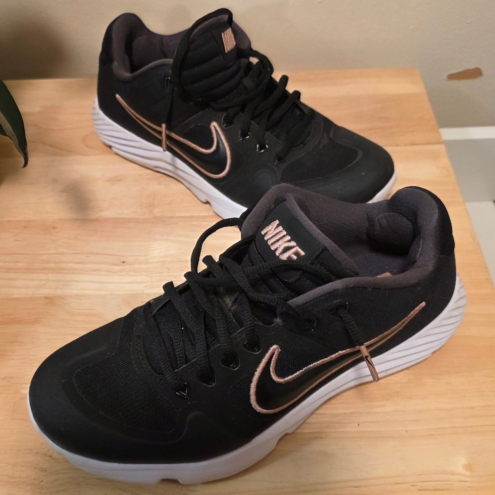 Nike Womens 9 Lunar Hyperdiamond 3 Varsity Turf Shoes Black Rose Gold BQ4164-002